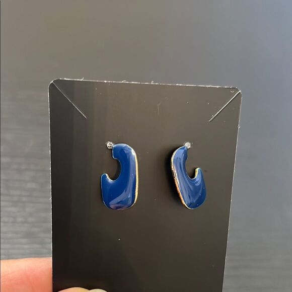 Fun Blue and Gold Tone Oblong Earrings - Picture 1 of 5